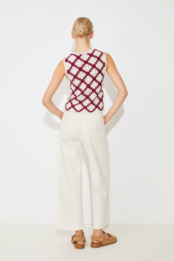 Perida Two-Tone Crochet Sleeveless Jumper