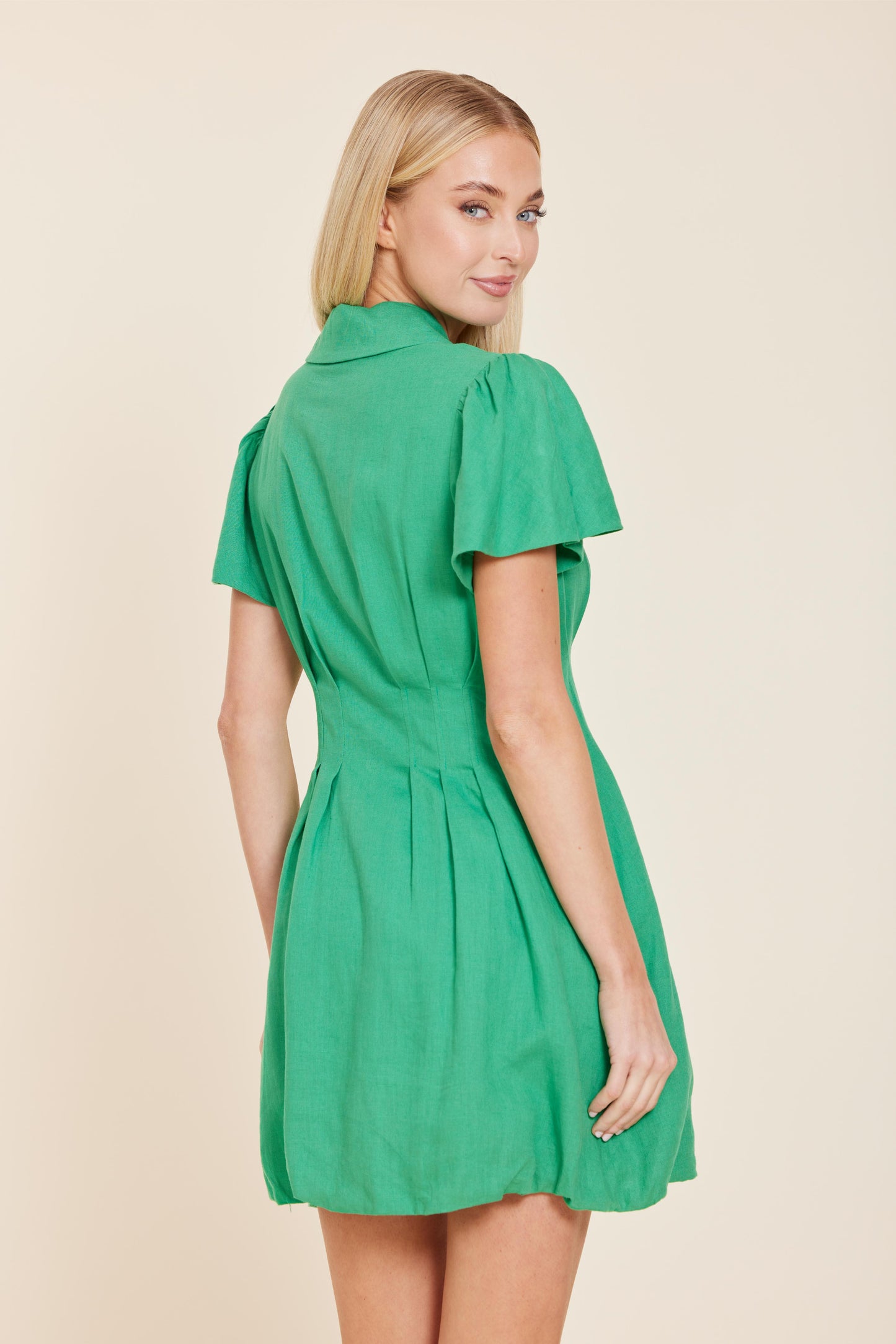 Green Linen Zip Bubble Dress