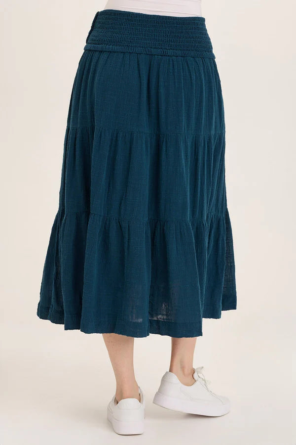 Paigene Gauze Tiered Skirt - Abyss Pigment