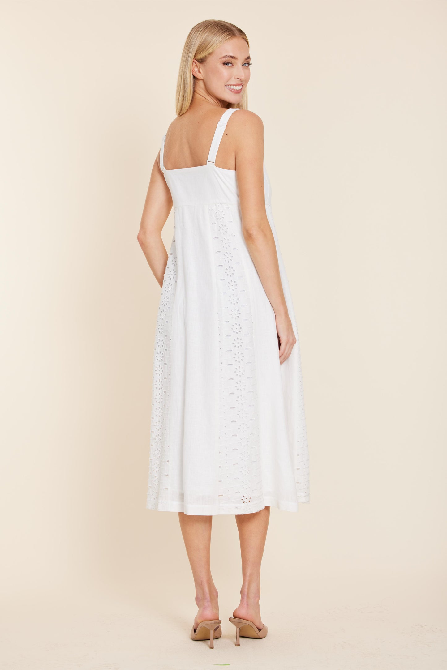 White Linen Eyelit Long Dress