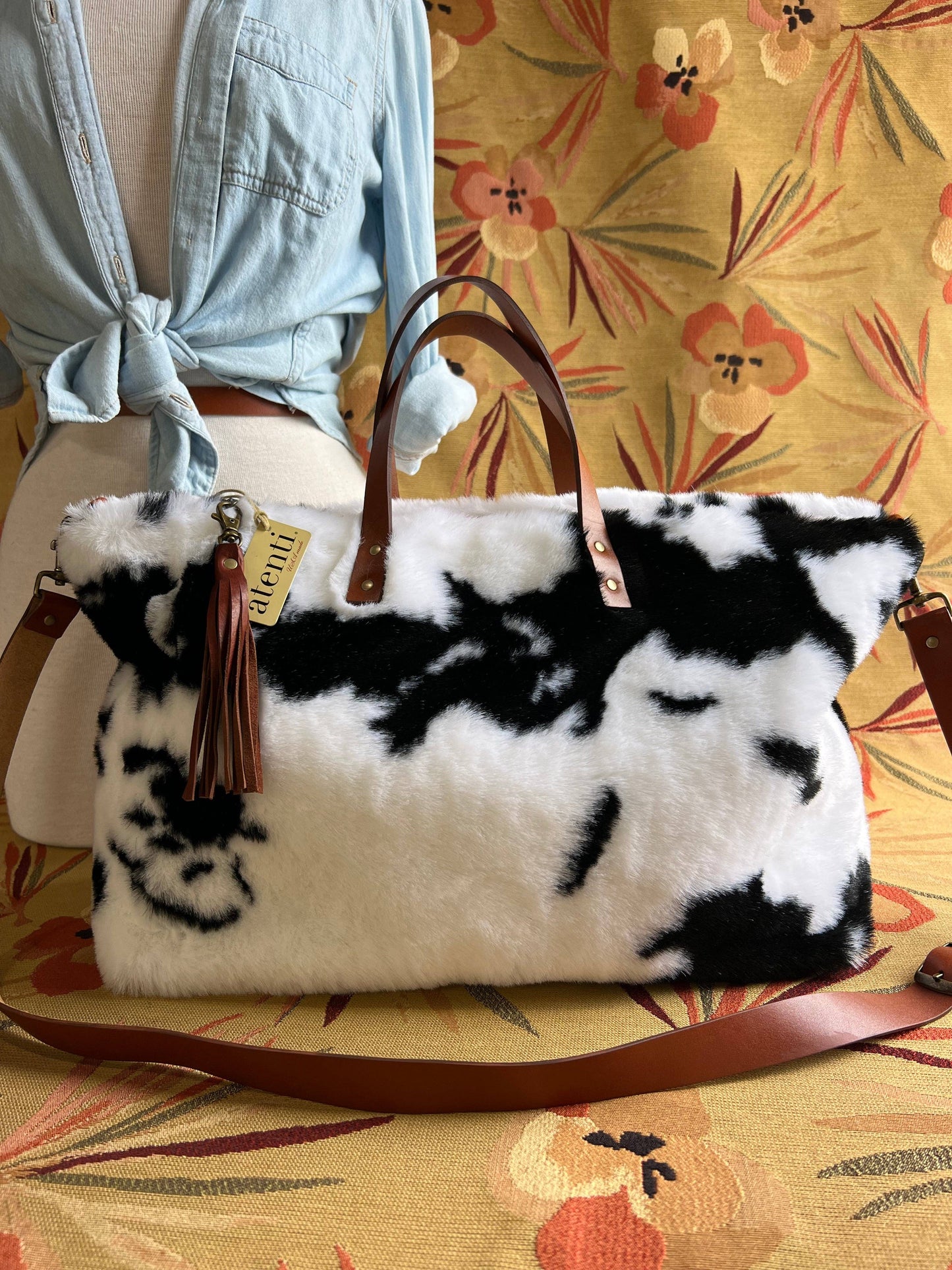 USA Handcrafted Carryall Tote Bag Cow Fur Buddy Bag