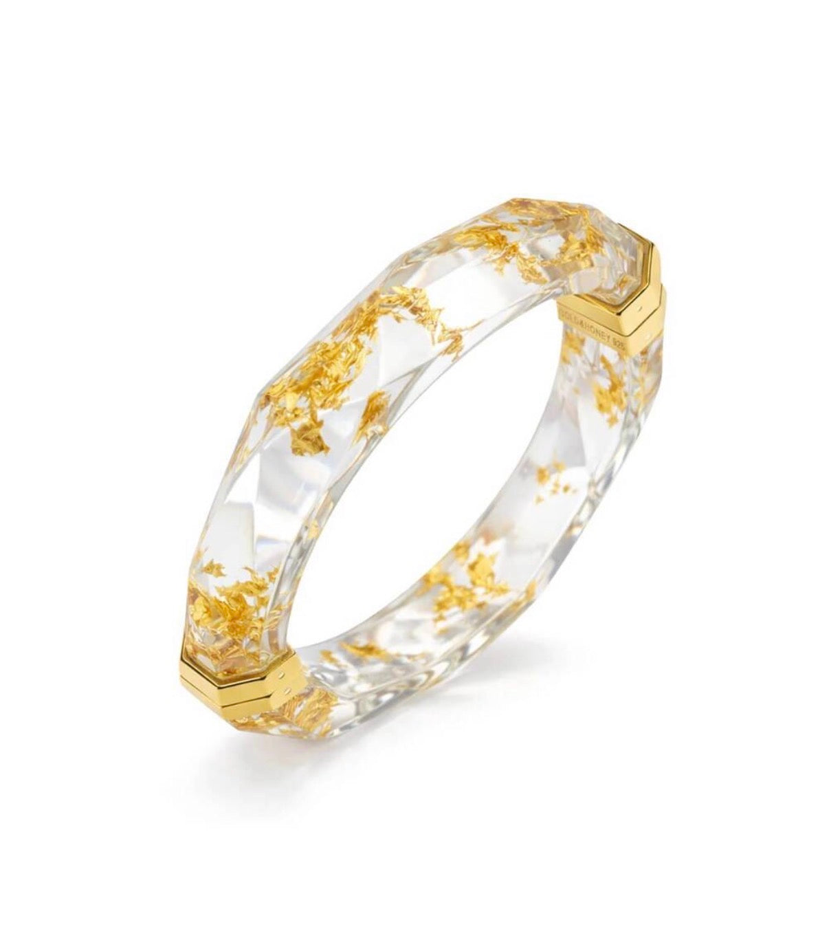 Gold Lucite Oval Magnetic Bangle in Clear