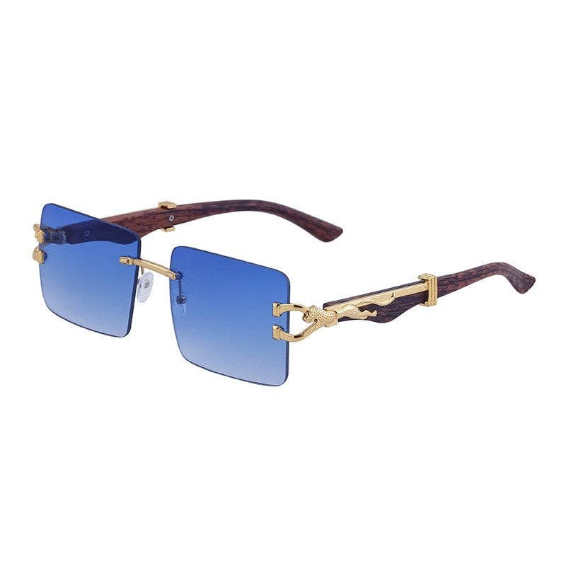 Leopard Print Wood Pattern Square Frame Sunglasses