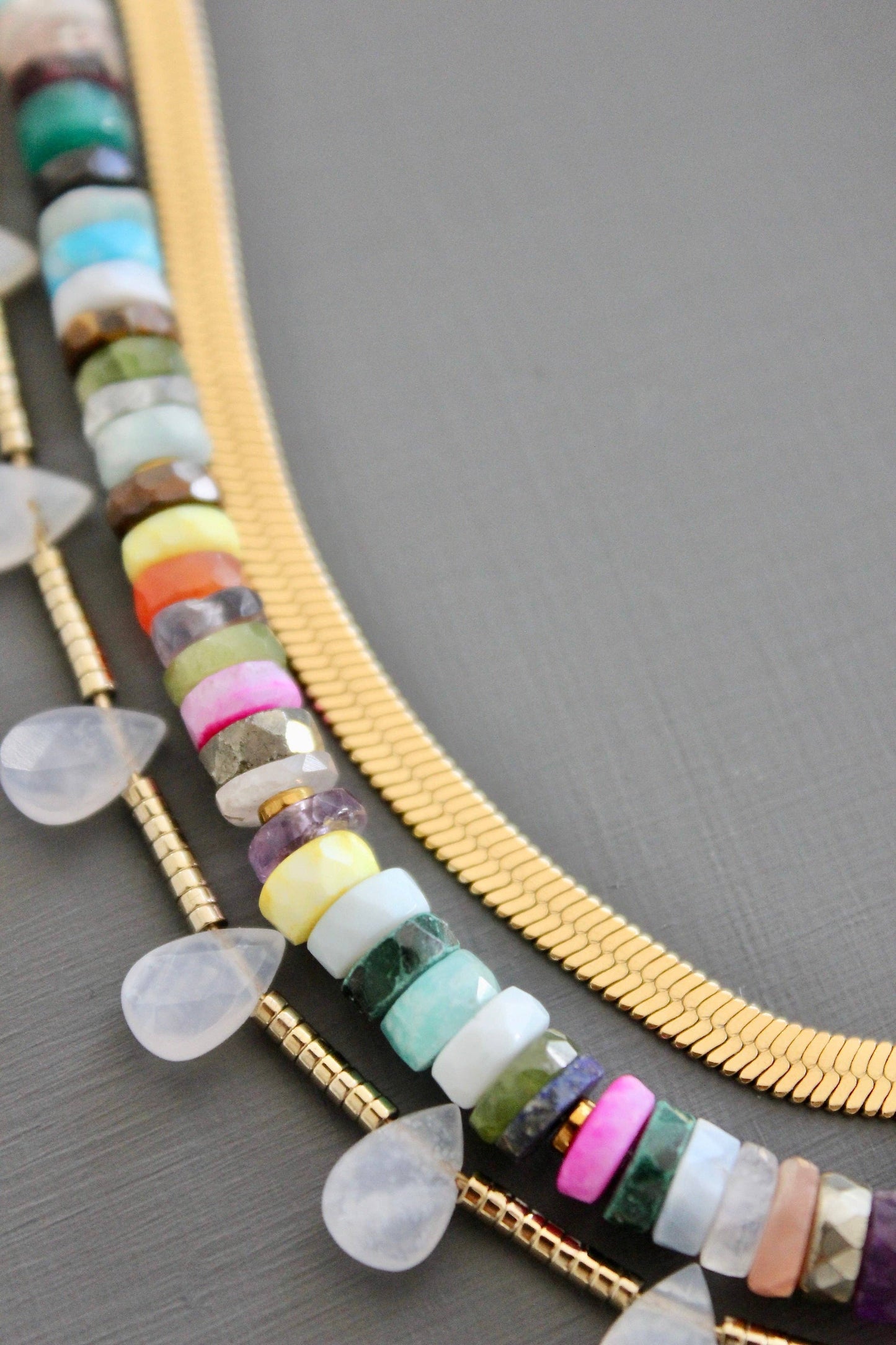 KYL517 triple strand multicolor necklace