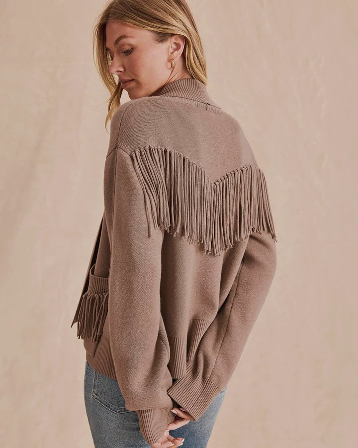 Willow Fringe Cardigan in Taupe