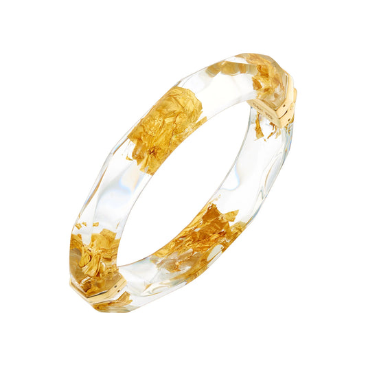 Gold Leaf Lucite Oval Magnetic Bangle in Clear