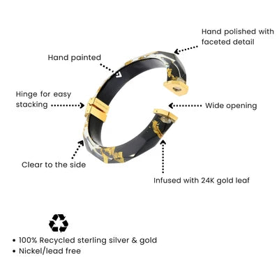 Gold Leaf Lucite Oval Magnetic Bangle in Black
