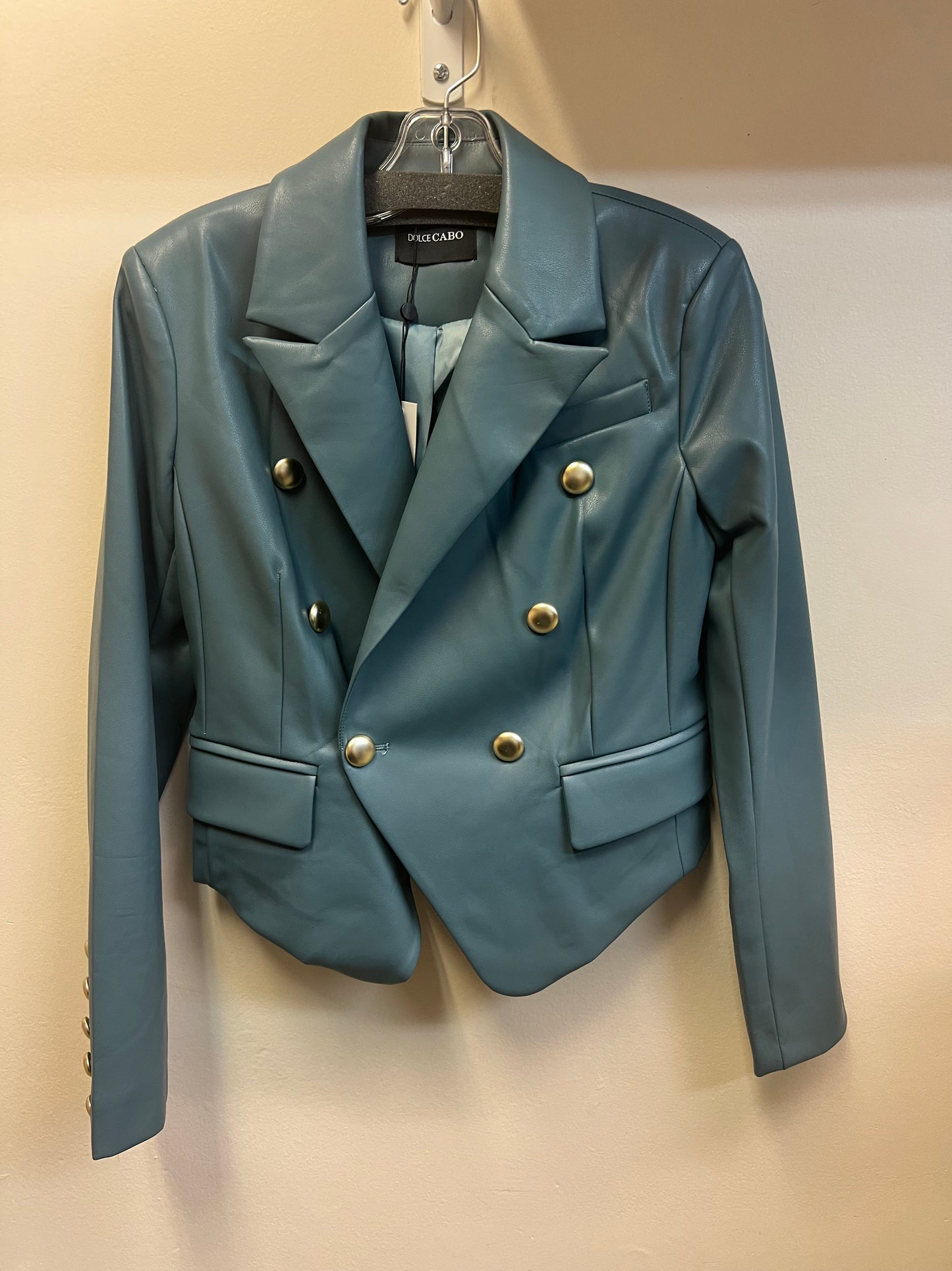 Cropped Faux Leather Double Breasted Blazer