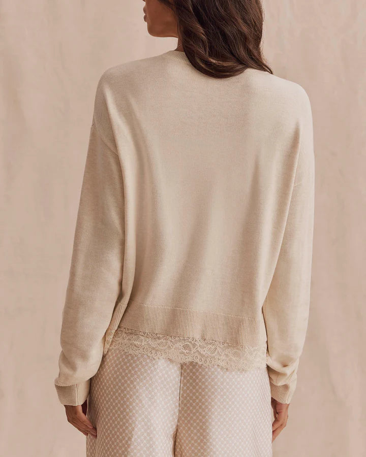 Georgie Lace Trim Pullover in Wheat Heather