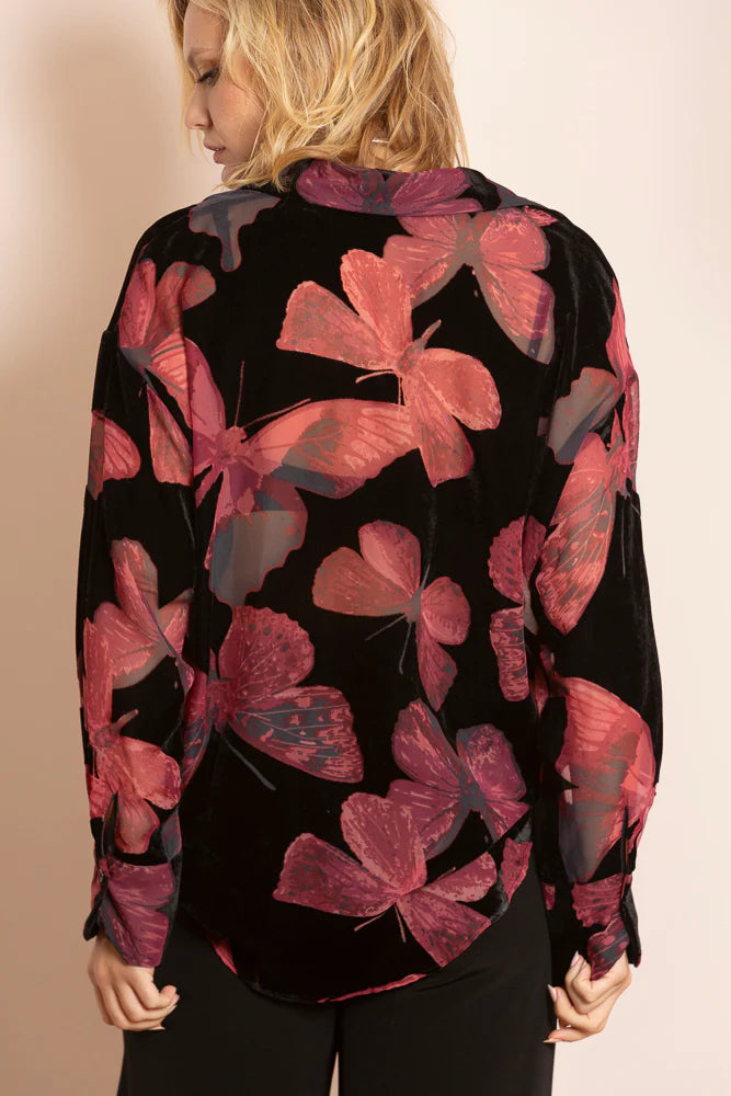 Ruth Butterfly Print Burn Out Blouse