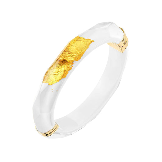 Gold Leaf Lucite Oval Magnetic Bangle in White