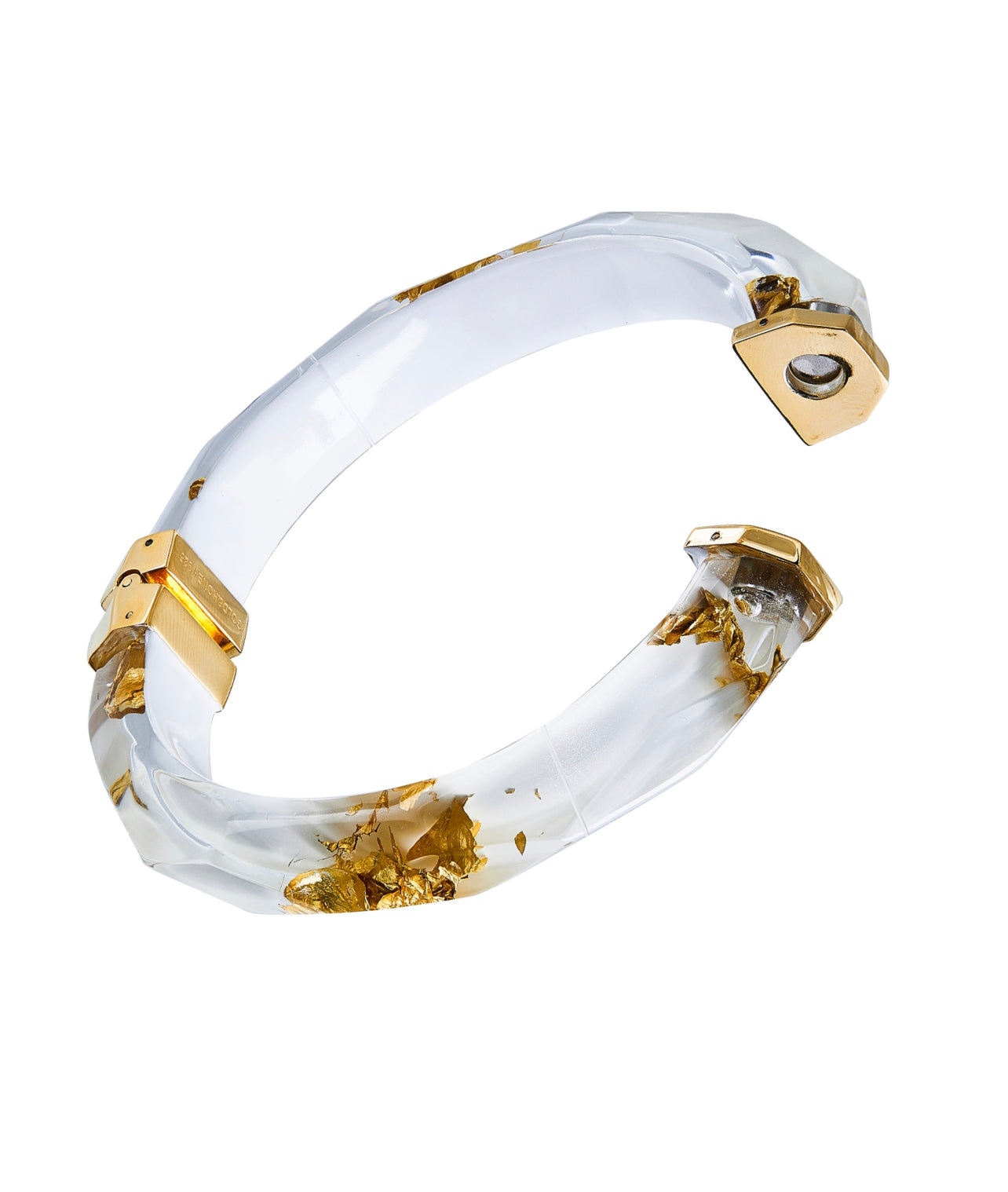 Gold Leaf Lucite Oval Magnetic Bangle in White