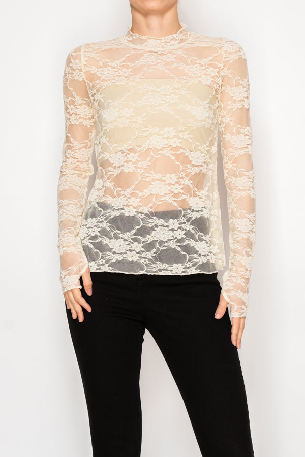 ALL LACE SHEER LONG SLEEVE TOP