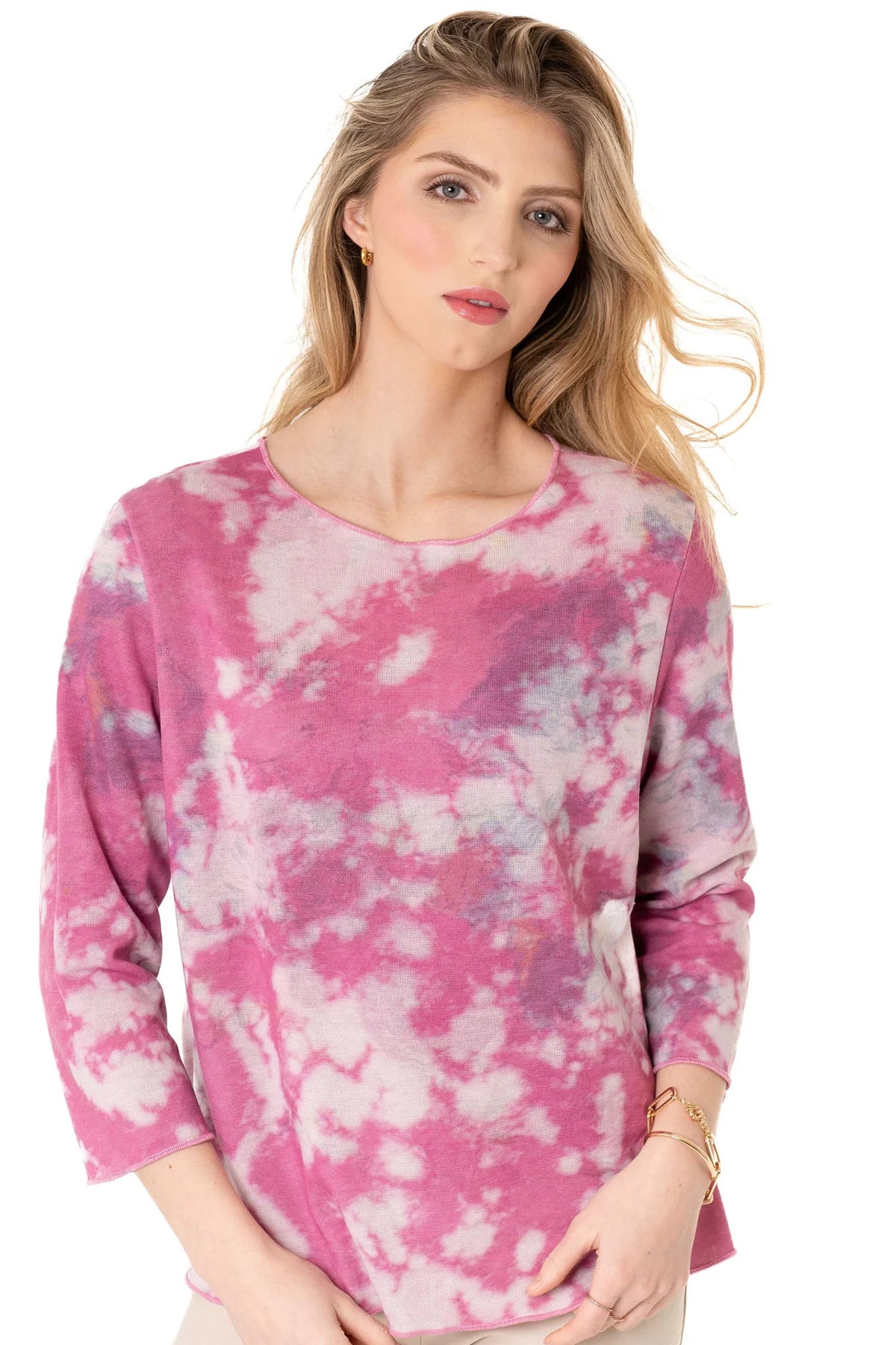 Trisha Tyler Monet Print Reversible 3/4 Sleeve Crewneck