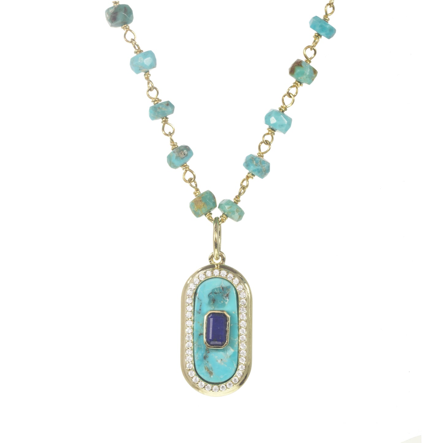 Turquoise And Blue Lapis Oval Pendant Necklace