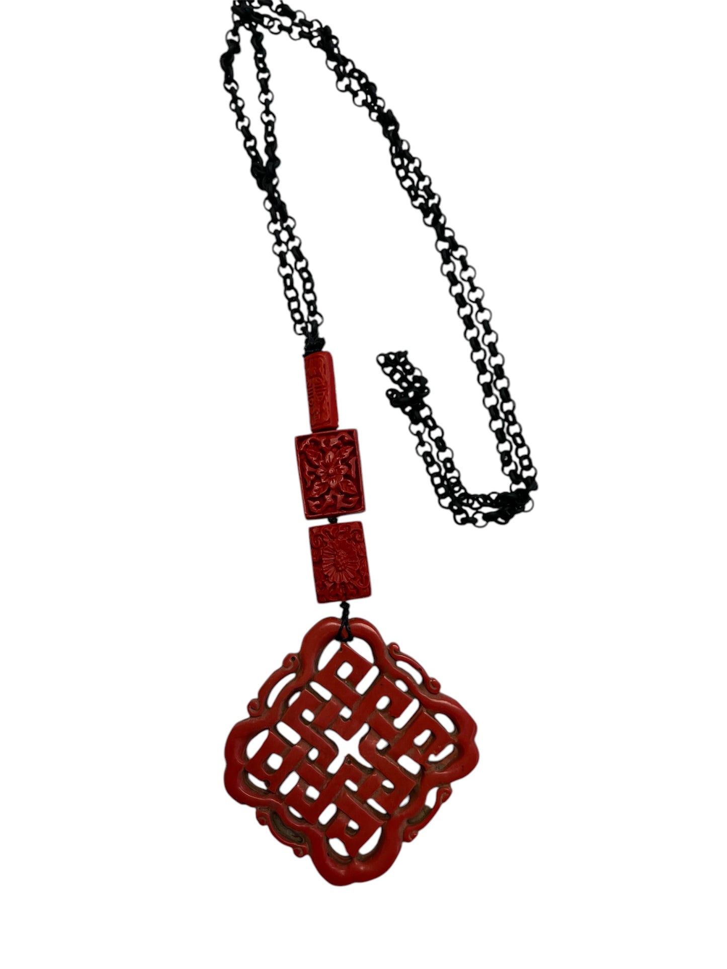 Carved Cinnabar Necklace