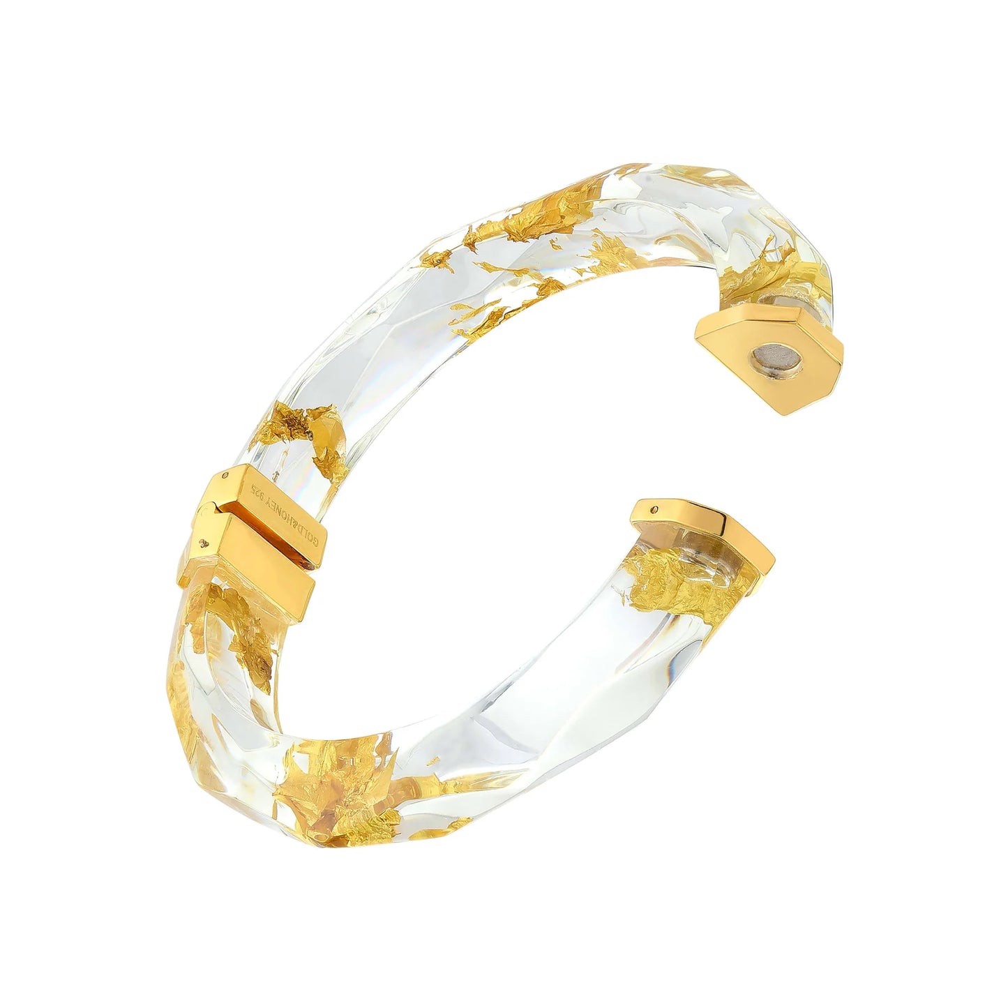 Gold Leaf Lucite Oval Magnetic Bangle in Clear