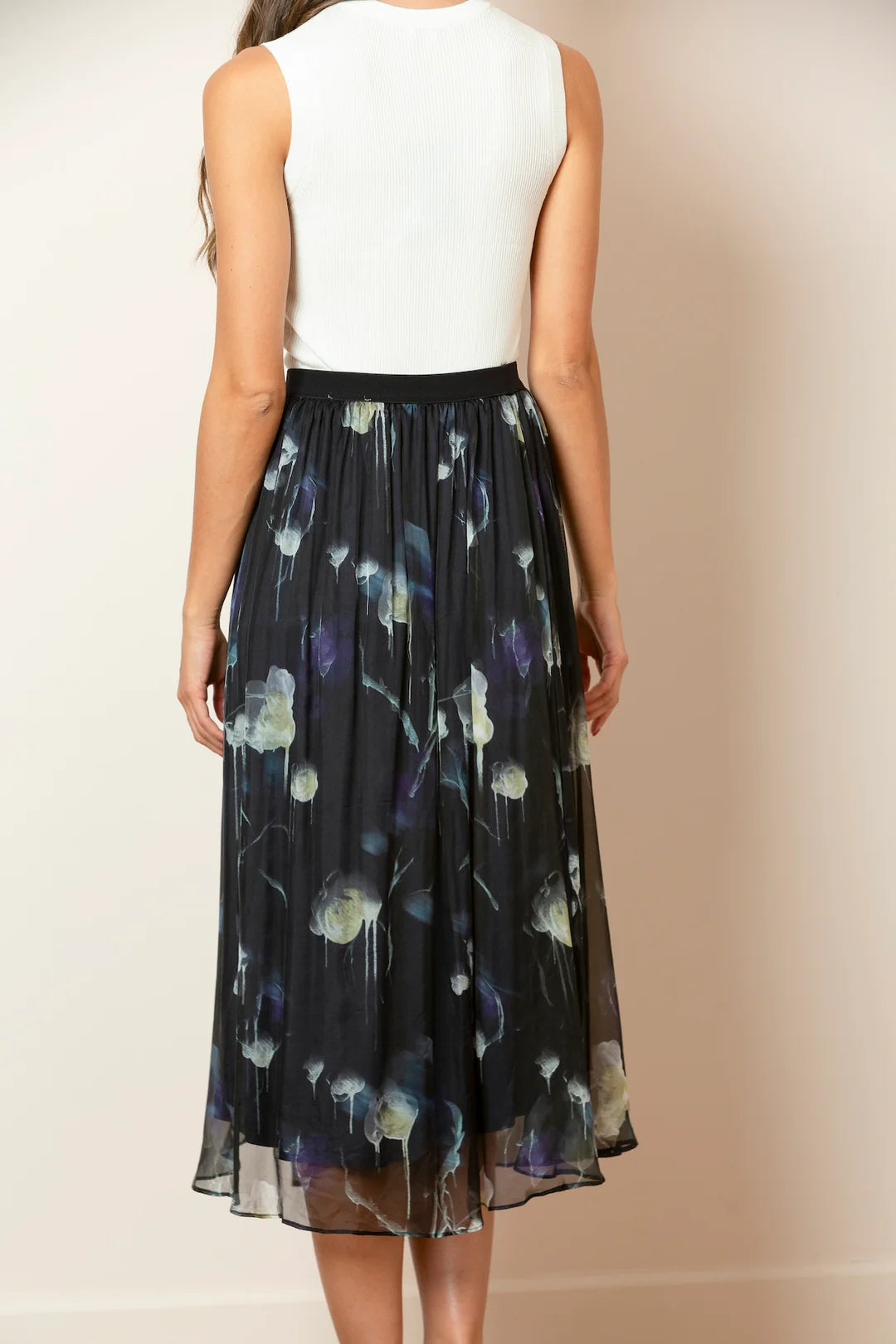 Printed Silk Gather Skirt