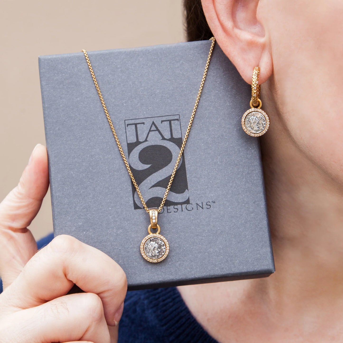 Gold Crystal Huggies W/ Slide On Dupré Coins