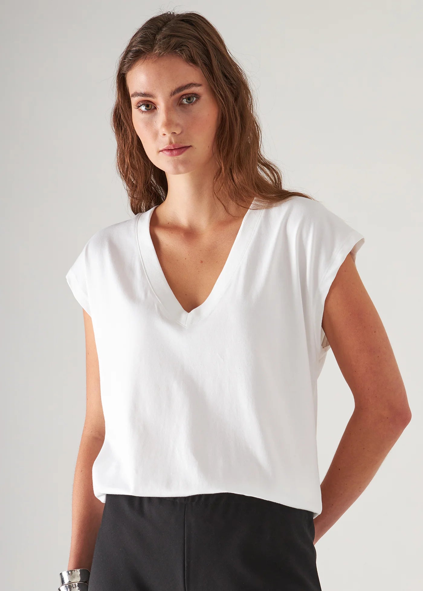 Pima Cotton Stretch Dolman V-Neck T-Shirt