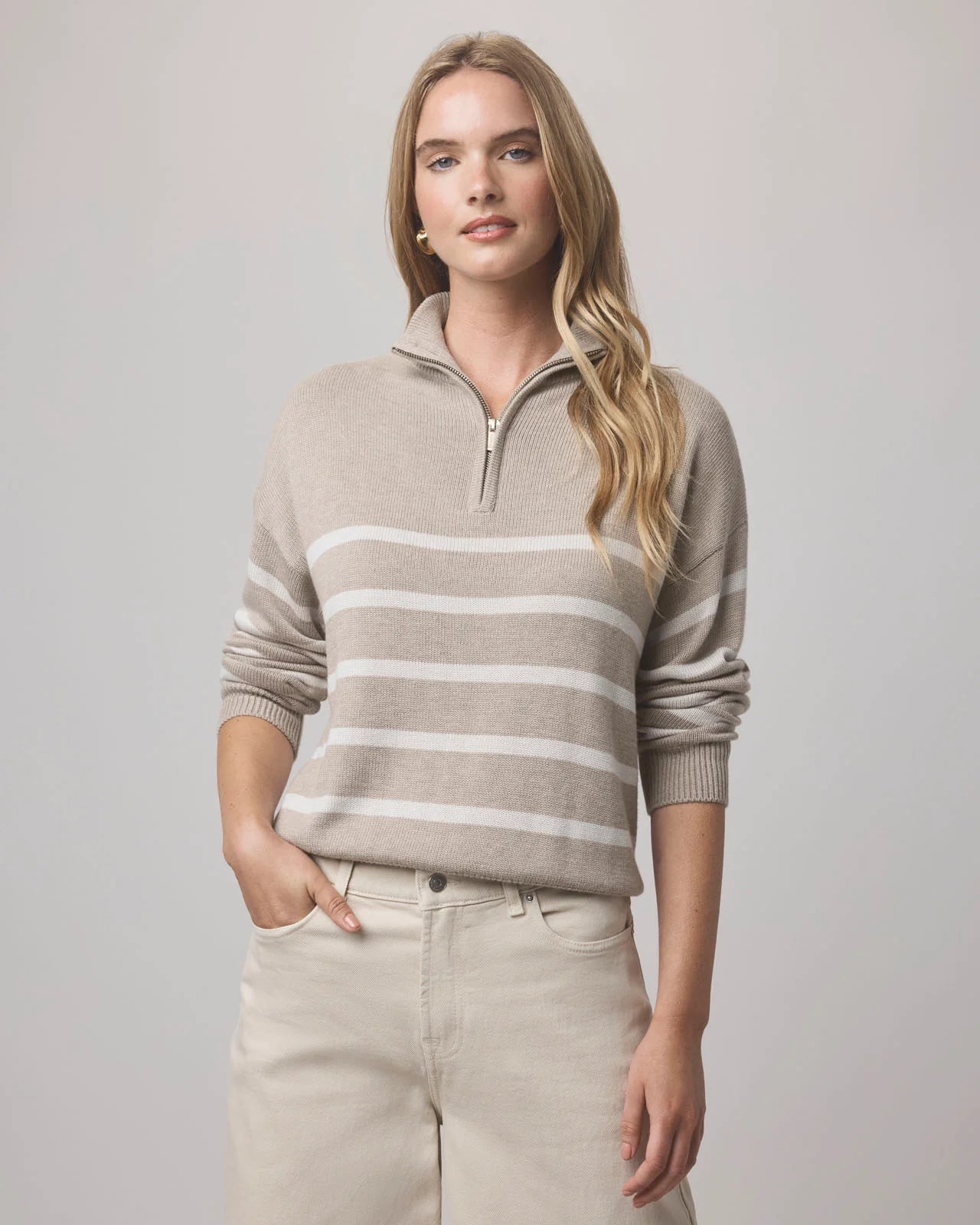 Georgie Stripe Quarter Zip Sweater