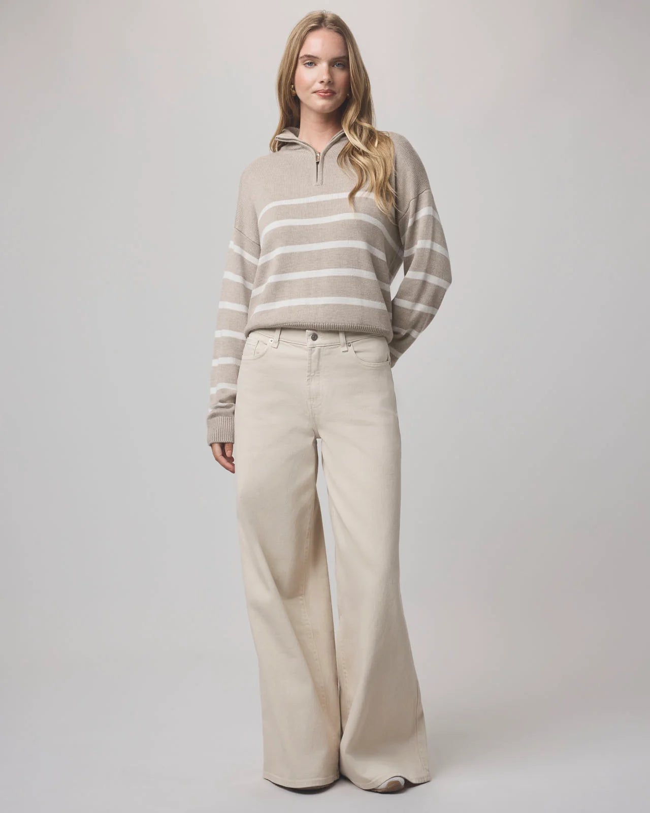 Georgie Stripe Quarter Zip Sweater