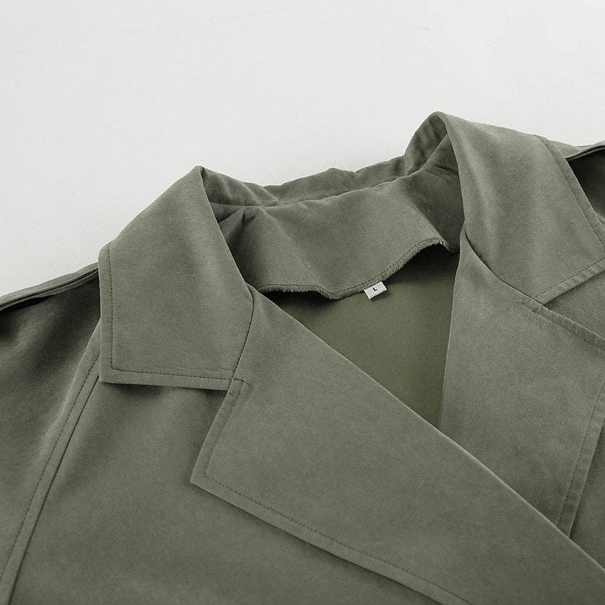 Short Belted Trench Coat With Lapel Collar