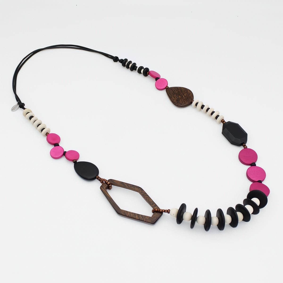 Fuchsia Wood Bead Gabby Necklace