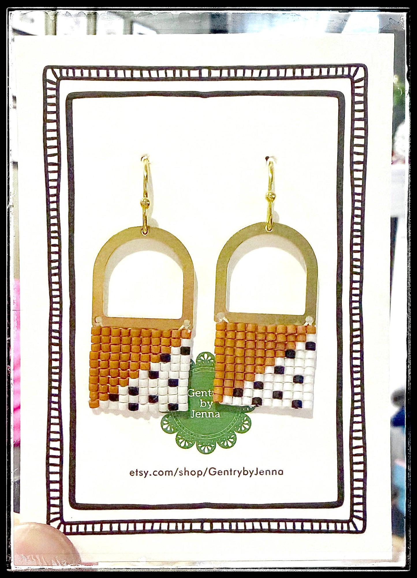 Glass Seed Bead Brass Delica Earring Miyuki Polka Dot Gold