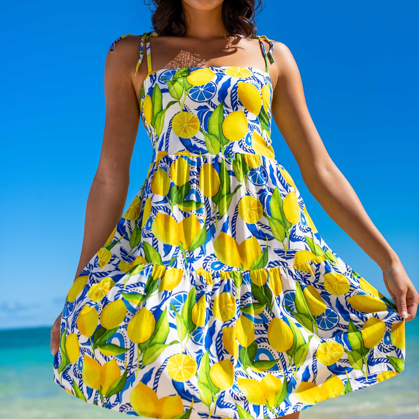 Womens Lemon Print Short Dress