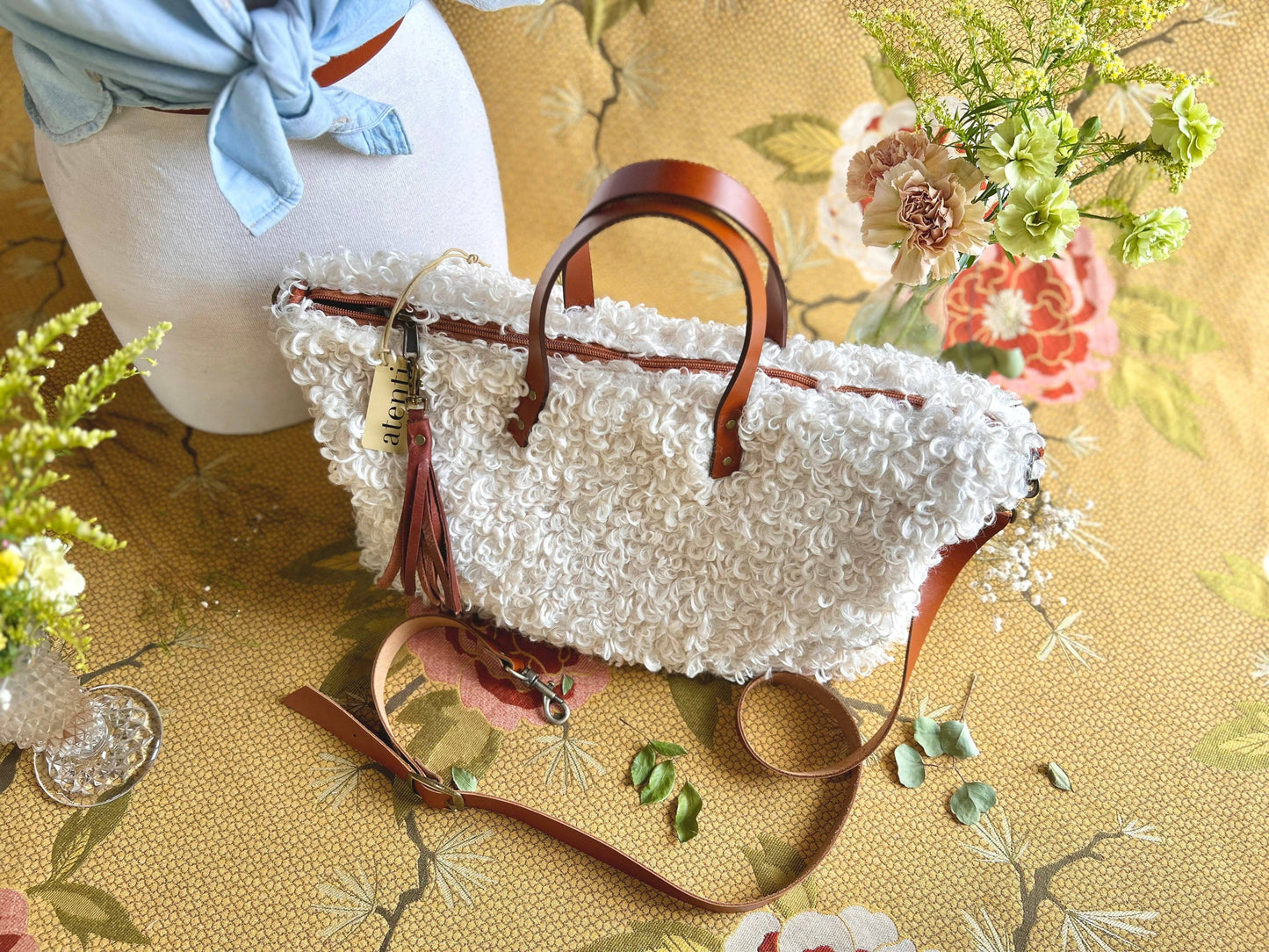 USA Handcrafted Carryall Tote Bag: Curly Cute Buddy Bag