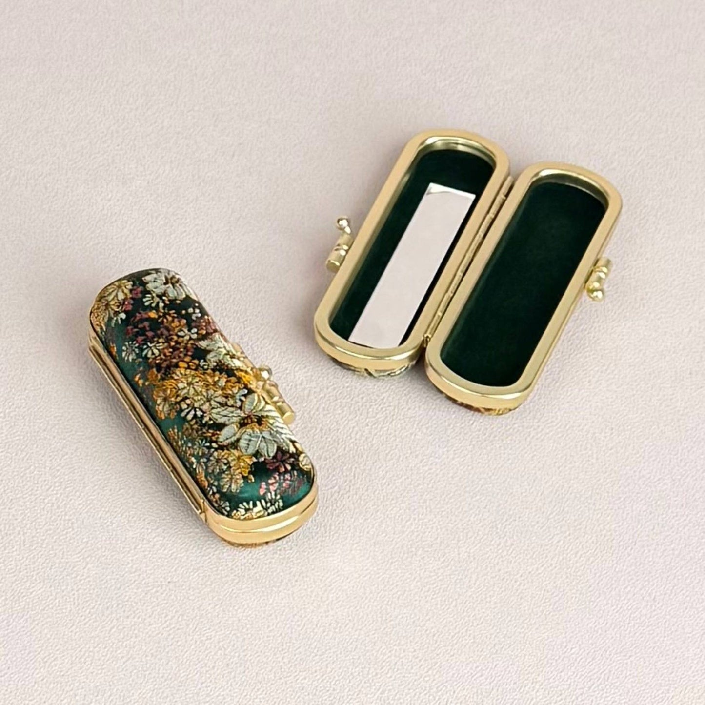 Small Floral Brocade Lipstick Case / Holder
with Mirror