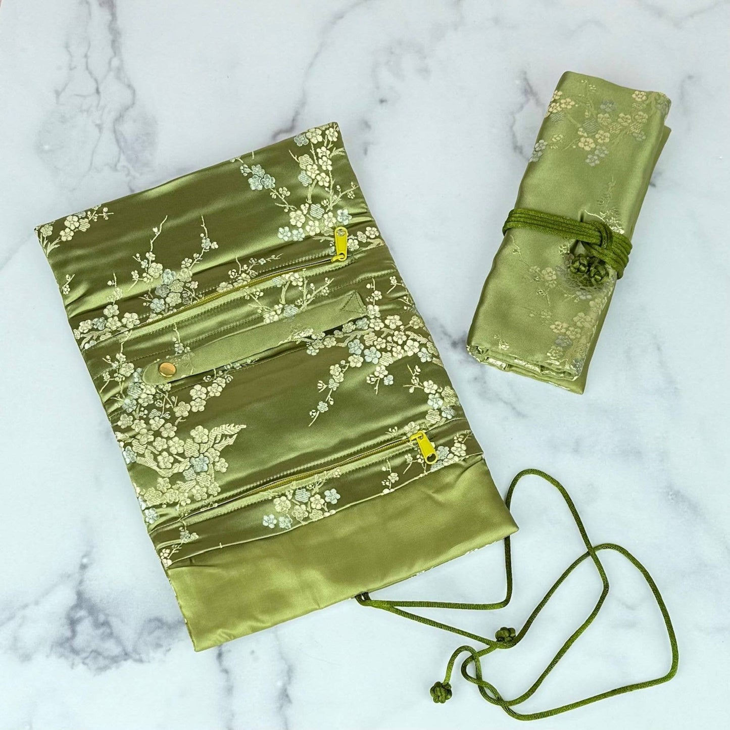 Cherry Blossom Brocade Jewelry Rolls, Travel Jewelry Pouch