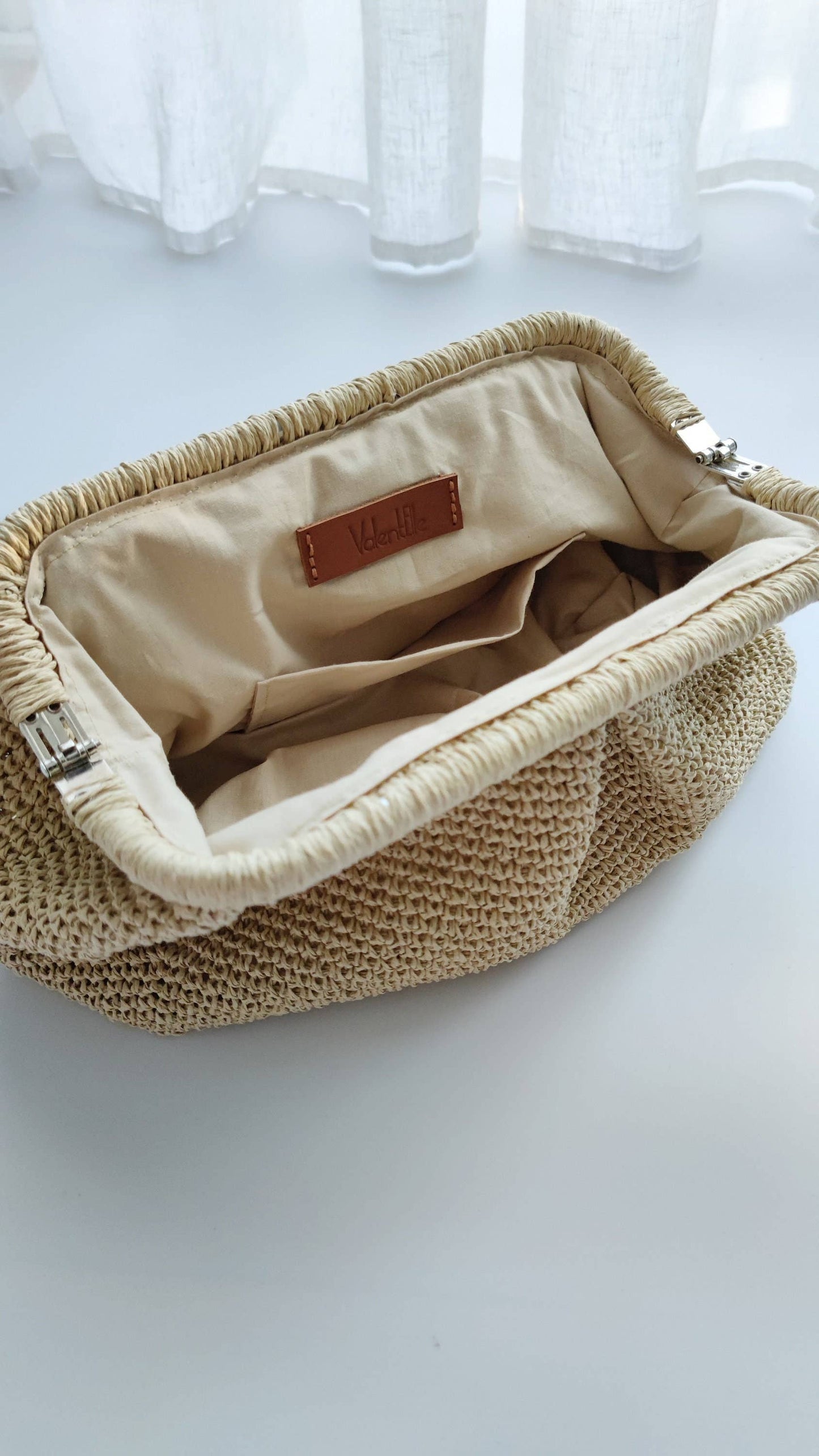 Raffia clutch bag, Beige raffia pouch bag