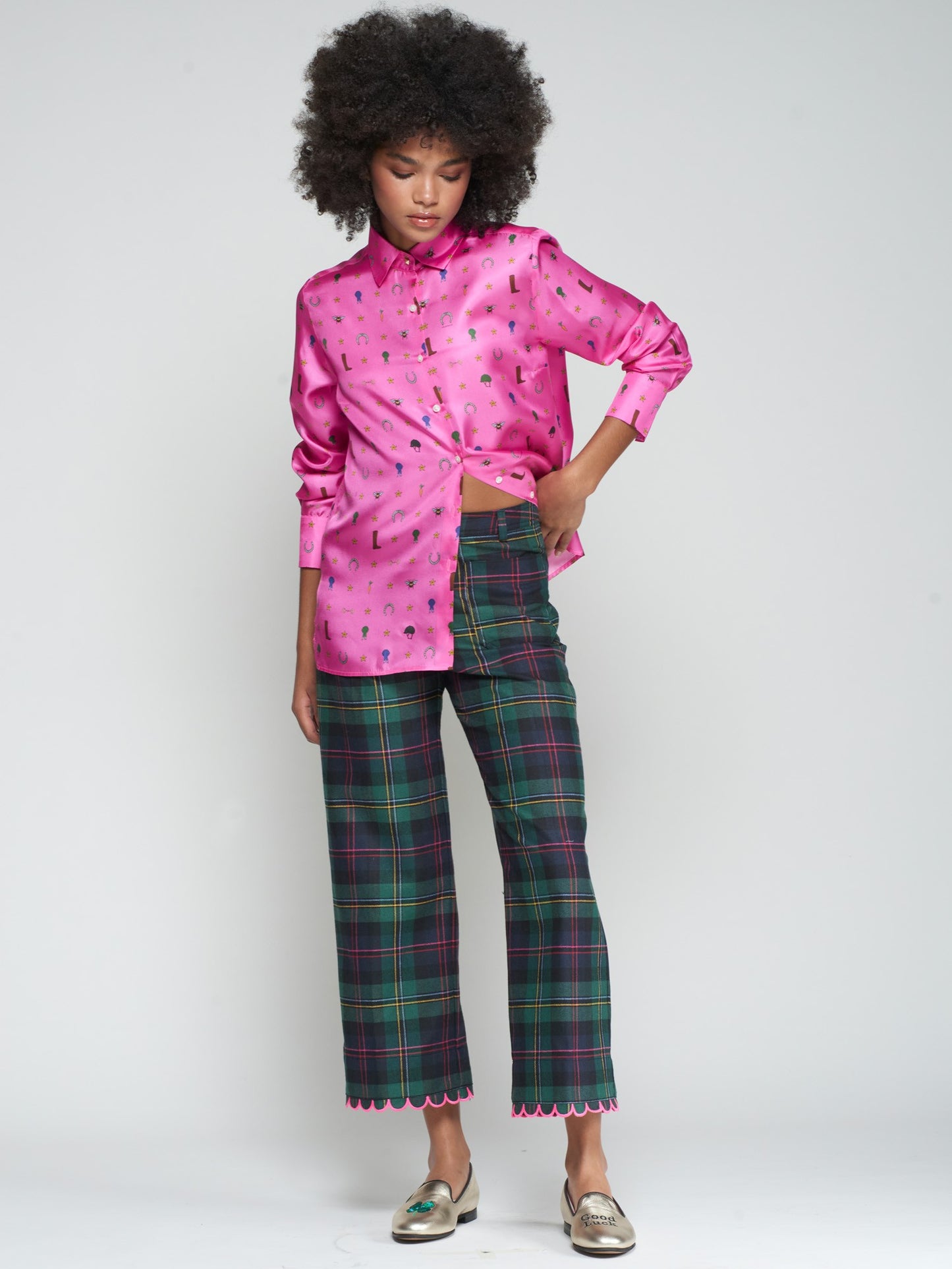 TROUSER DORIN EMB ESCOCES PERFIL ROSA