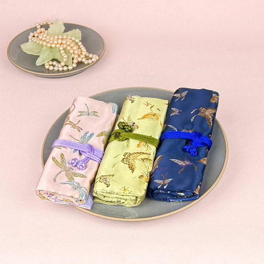Butterfly Brocade Jewelry Rolls, Travel Jewelry Pouch
