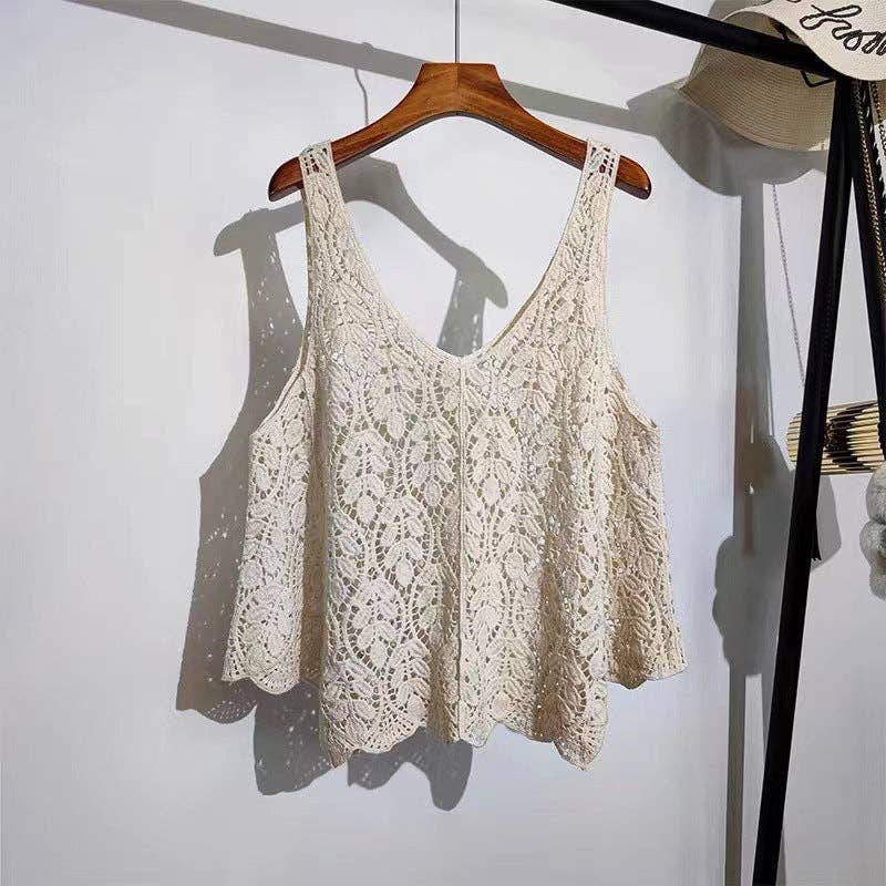 Crochet Hollow Knit Vest with Leaf Texture