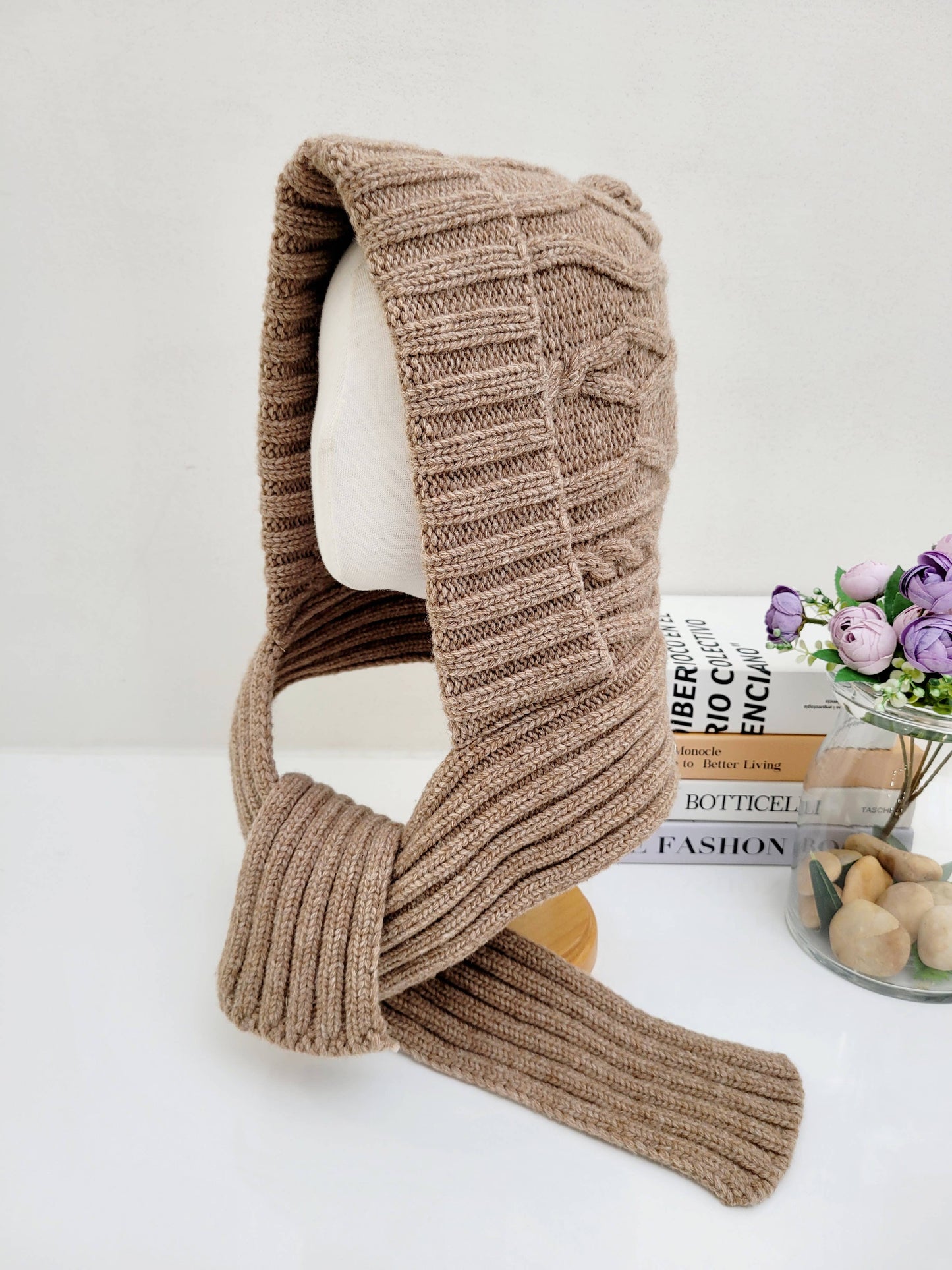 Chunky Knit Merino Wool Women's Hooded Balaclava