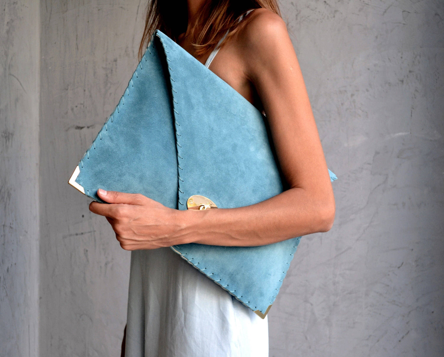 Symmetria soft clutch in jeans blue