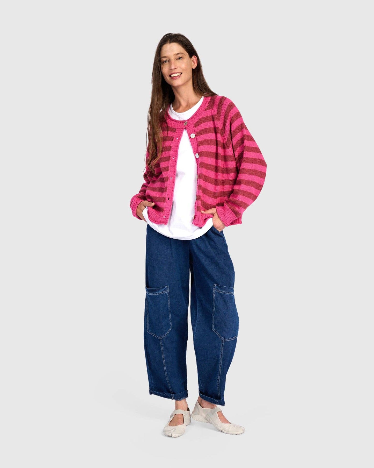 Sunny Stripe Cardigan, Fuchsia