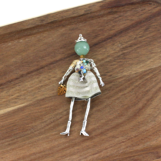 B25281 Stone Adorned French Doll Stainless Steel Brooch