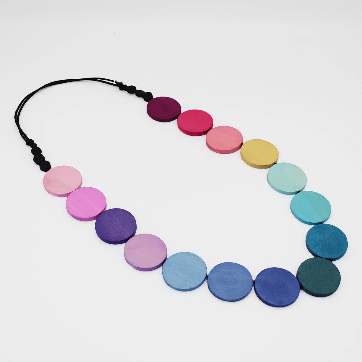 Wood Rainbow Bead Statement Necklace