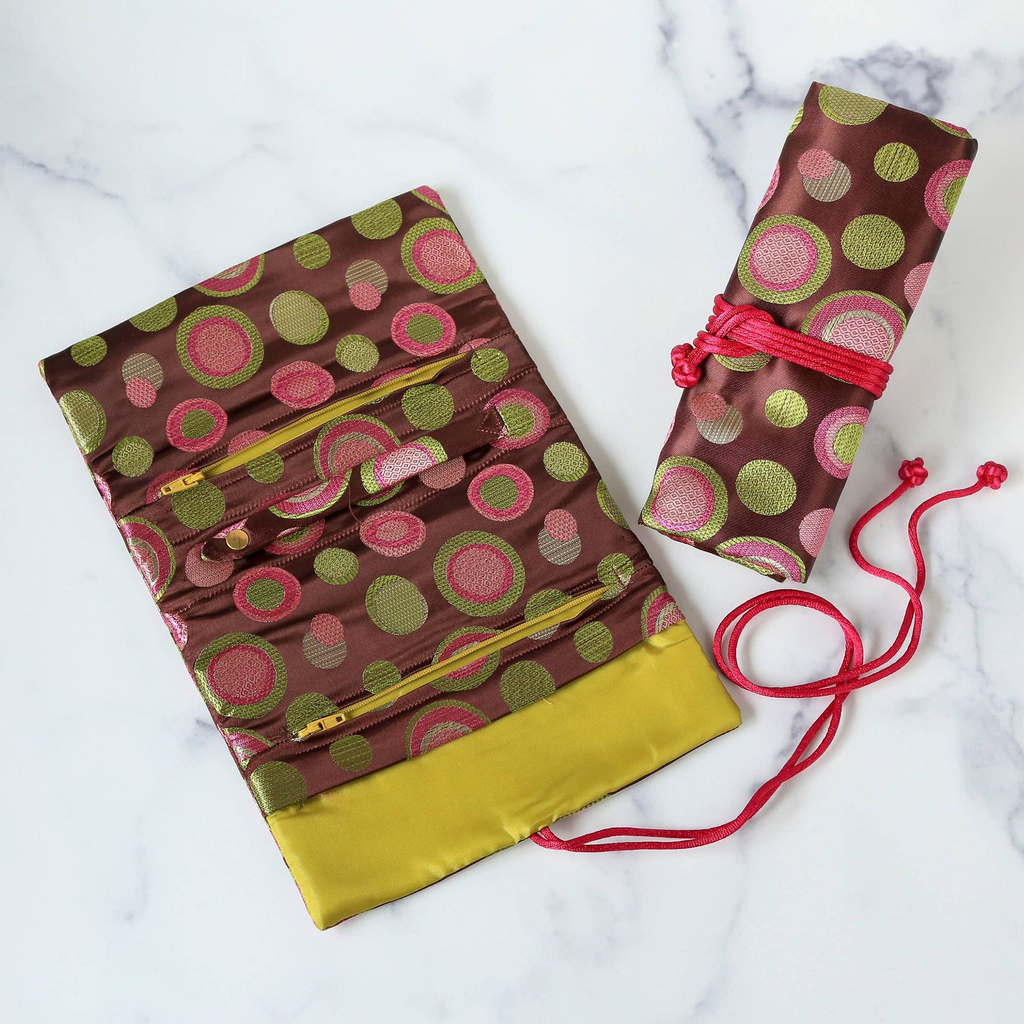 Polka Dots Brocade Jewelry Roll