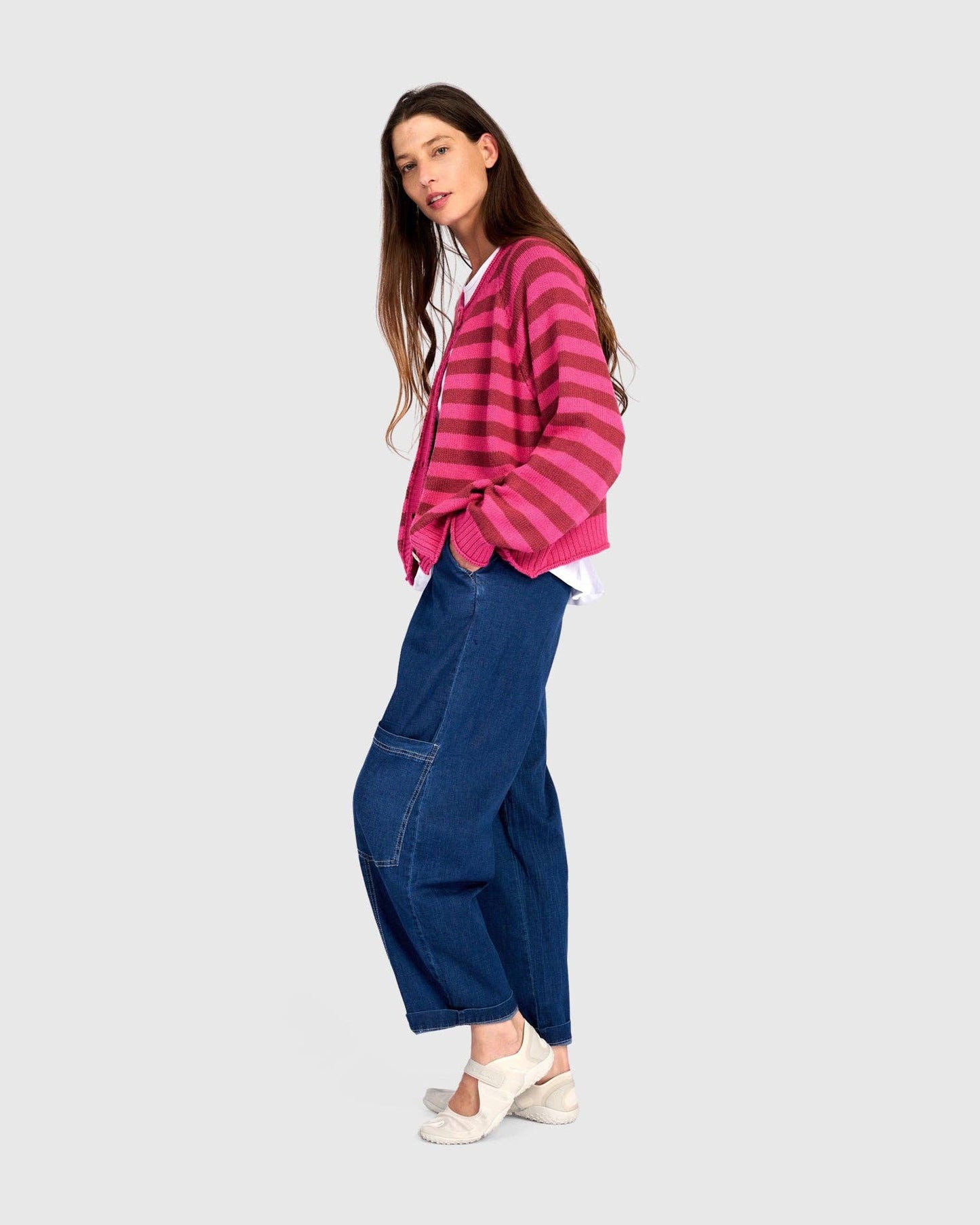 Sunny Stripe Cardigan, Fuchsia