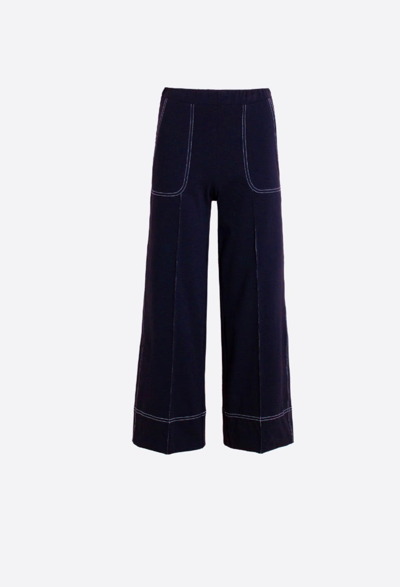 Wide Leg Navy Trousers