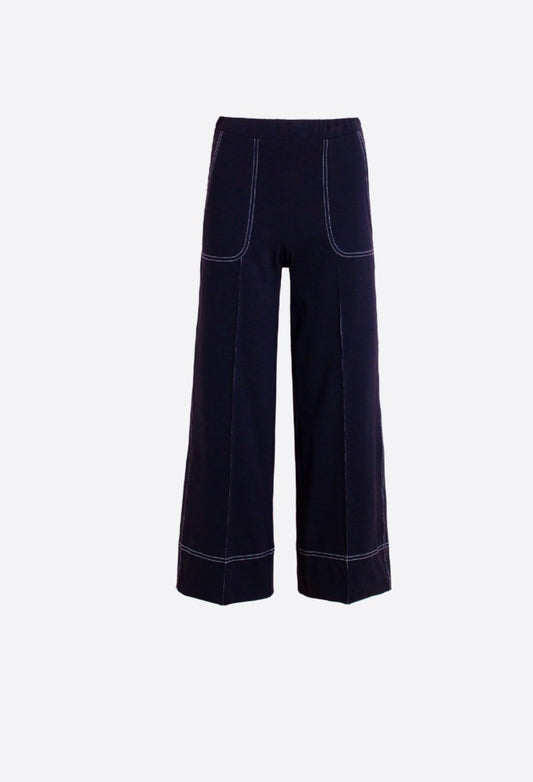 Wide Leg Navy Trousers