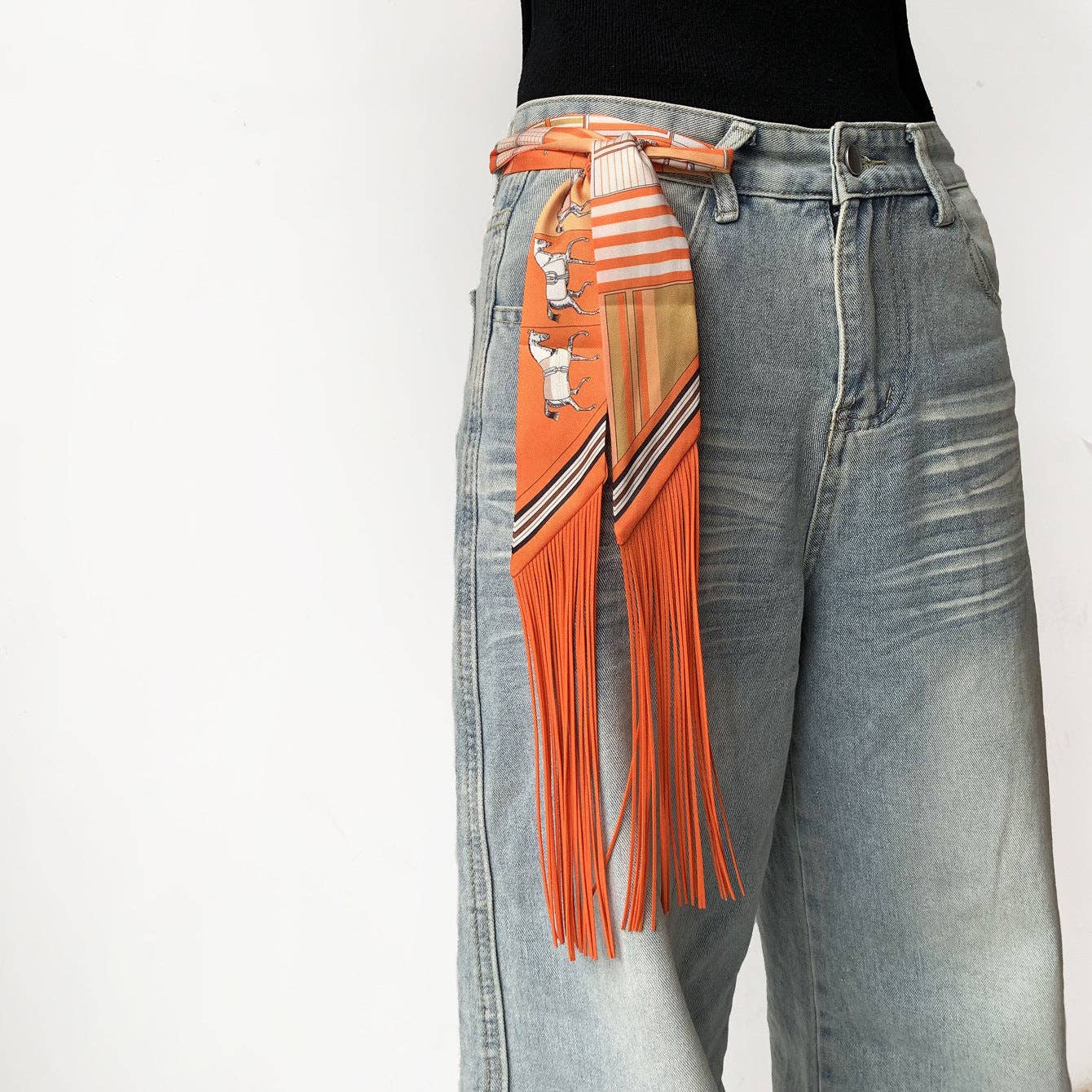 Fringe Twill Silk Scarf Multi-Purpose Decorative Streamer