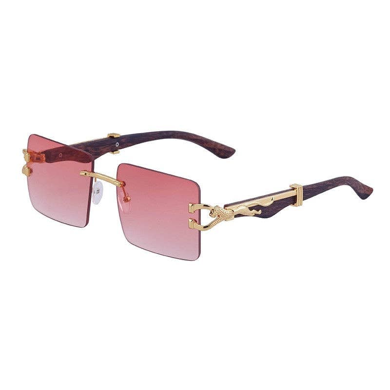 Leopard Print Wood Pattern Square Frame Sunglasses