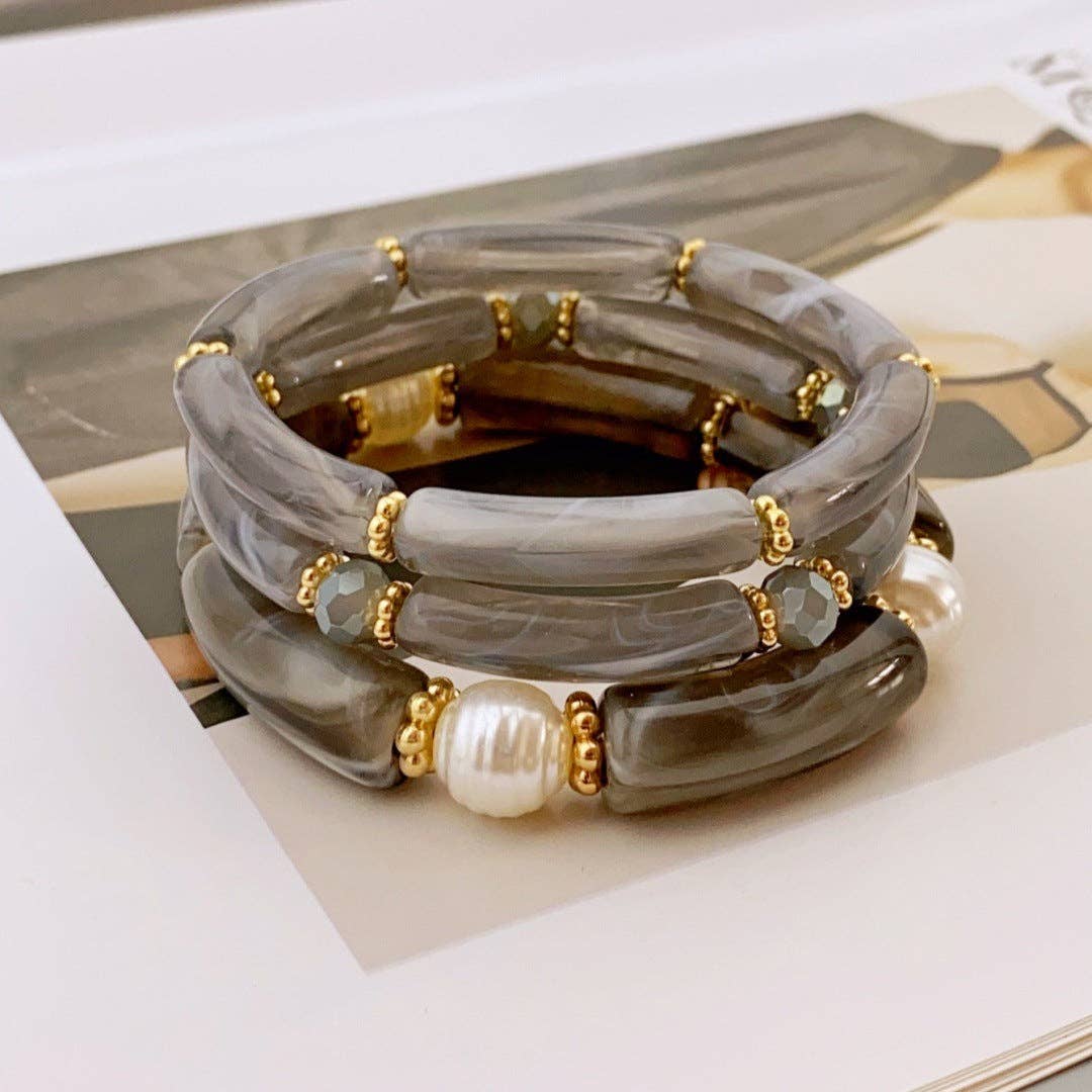 3 Pcs Minimalist Layered Acrylic Bead Bracelets DP25E766