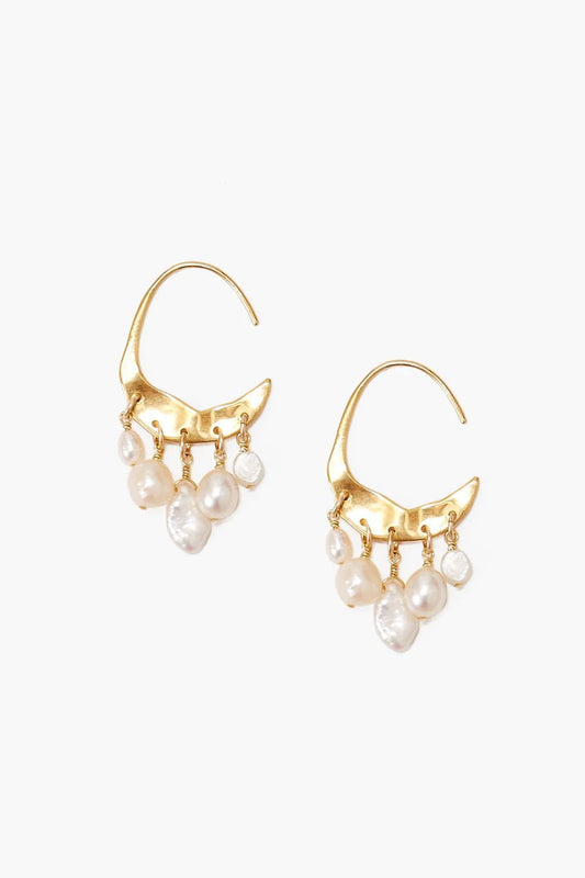 Petite Crescent White Pearl And Gold Hoop Earrings